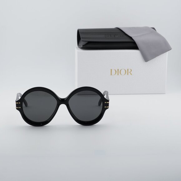 Dior DIORSIGNATURE R1U 10A0 Sunglasses Black Round Frame, Smoke Lenses